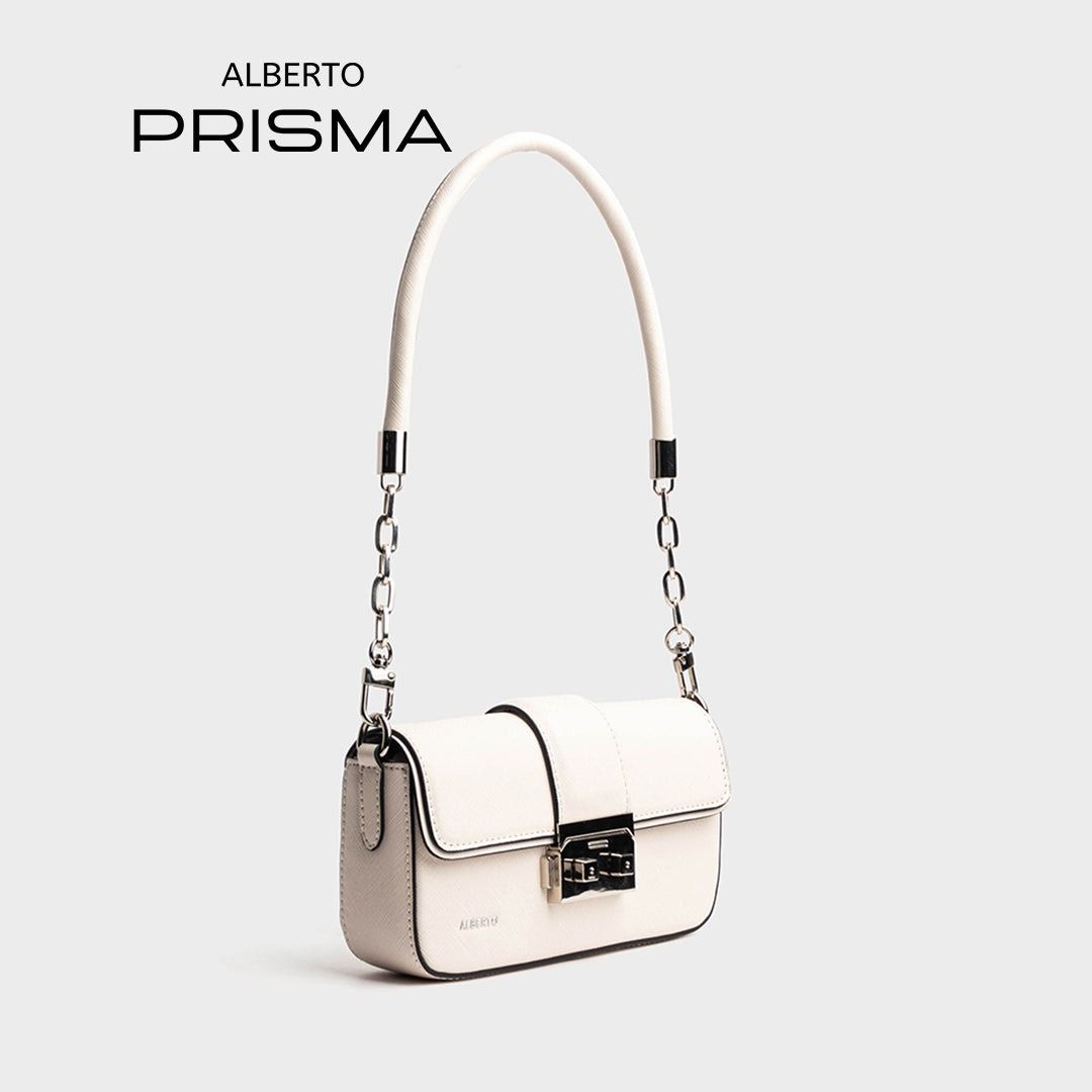Alberto Prisma Shoulder Bag (Category: Shoulder Bags) located in Quezon City. Submitted by fhttttt28 (Listing ID 1469185038, Image 3). Description: - Brand/Model: Alberto Prisma Shoulder Bag - Design: Clean, structured rectangular shape with a classic top flap closure - Hardware: Secure and stylish metal push-lock closure - Strap: Elegant combination of chain links and a smooth leather top handle - Capacity: Compact size, ideal for carrying your 