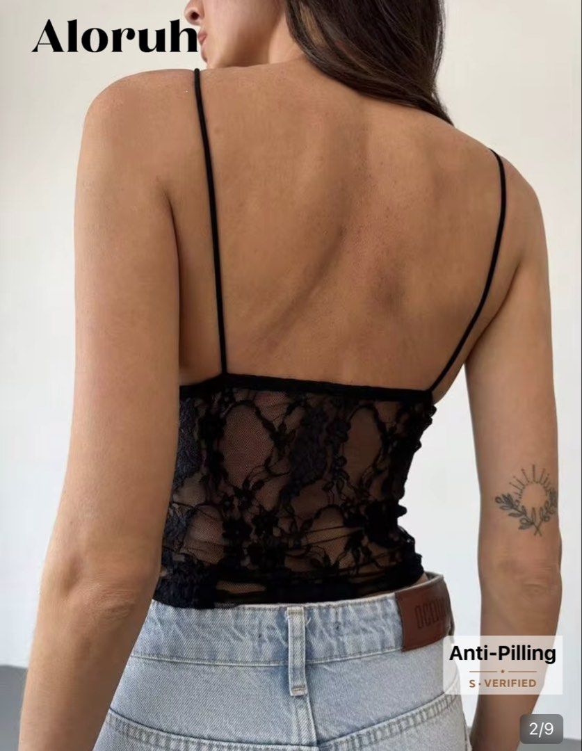 Aloruh Black Lace Cami Top (Category: Sleeveless) located in Batangas. Submitted by wearmegals (Listing ID 1469189087, Image 3). Description: perfect for XS - SMALL.