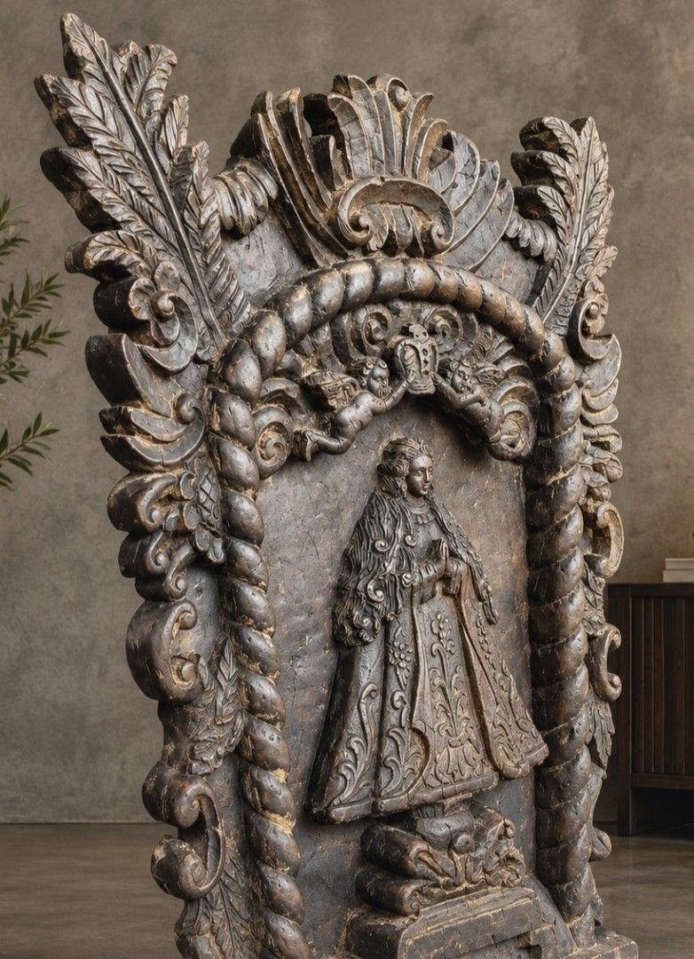 ANTIQUE RELLEBE (Category: Other Home Furniture) located in Manila. Submitted by abachejohn85405 (Listing ID 1469282435, Image 2). Description: FOR SALE!!! OLD RELLEBE - Sold in as is condition - Unknown Wood Dimension H: 41 L:26 Thickness: carvings top: 2.5 Base:3.3 In inches.