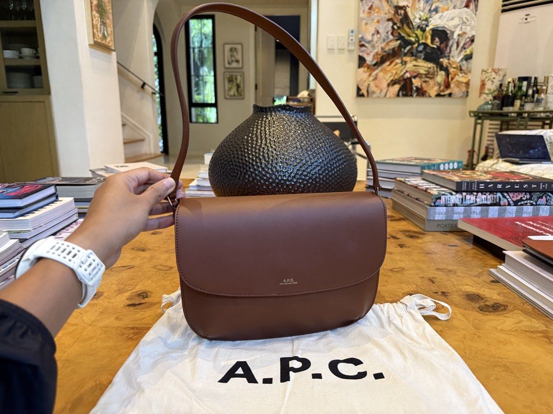 A.P.C. Brown Leather Shoulder Bag (Category: Shoulder Bags) located in Manila. Submitted by moscloset (Listing ID 1469237726, Image 3). Description: BRAND NEW AUTHENTIC A.P.C. Sarah Shoulder Bag Current Market Price: ₱25,000 Condition: Excellent (10/10) Reason for Selling: Never used Additional Details: Color: Chestnut brown Worn: Never Flaws: None Inclusions: Original dust bag, original tags.