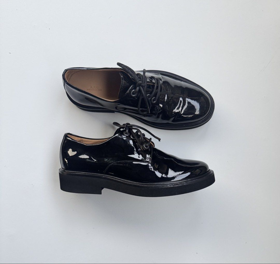 A.P.C. Derby (Category: Loafers) located in Davao. Submitted by LUXURY (Listing ID 1469331813, Image 1). Description: A.P.C. Patent Derby Size 37 Pair only Visit my profile for more luxury items.