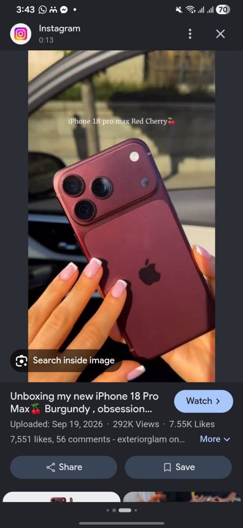 Apple iPhone 18 Pro Max Red Cherry - New (Category: iPhone 16 Series) located in Taguig. Submitted by joshuaseziba (Listing ID 1469346414, Image 2). Description: Selling a brand new Apple iPhone 18 Pro Max in Red Cherry. • Features a striking Red Cherry color finish • Equipped with a triple camera system • Appears to be in pristine, new condition • Ideal for anyone looking for the latest iPhone model ✅ Condition — New ✅ Why selling — Unwanted gif