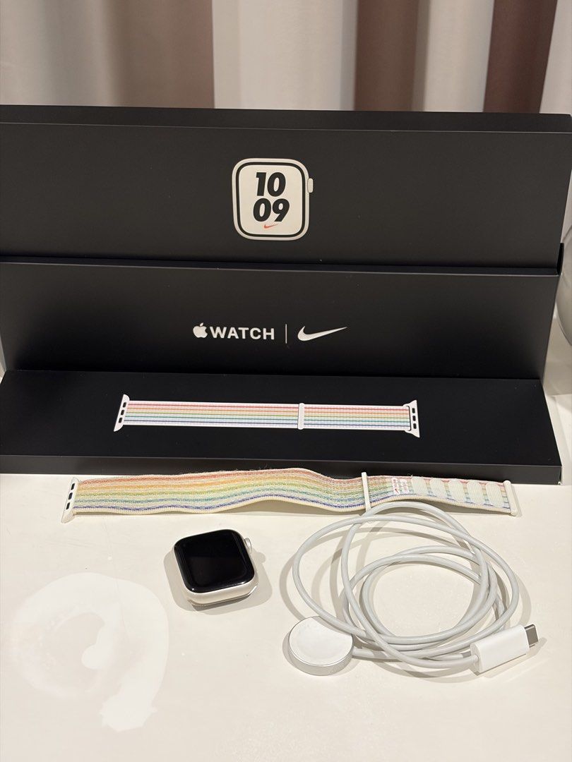 Apple Watch Nike Series 7 - 41mm / Starlight (Category: Wearables & Smart Watches) located in Quezon City. Submitted by ciyellow (Listing ID 1469387939, Image 1). Description: 41mm size Starlight color Comes with box, original charger & original strap.