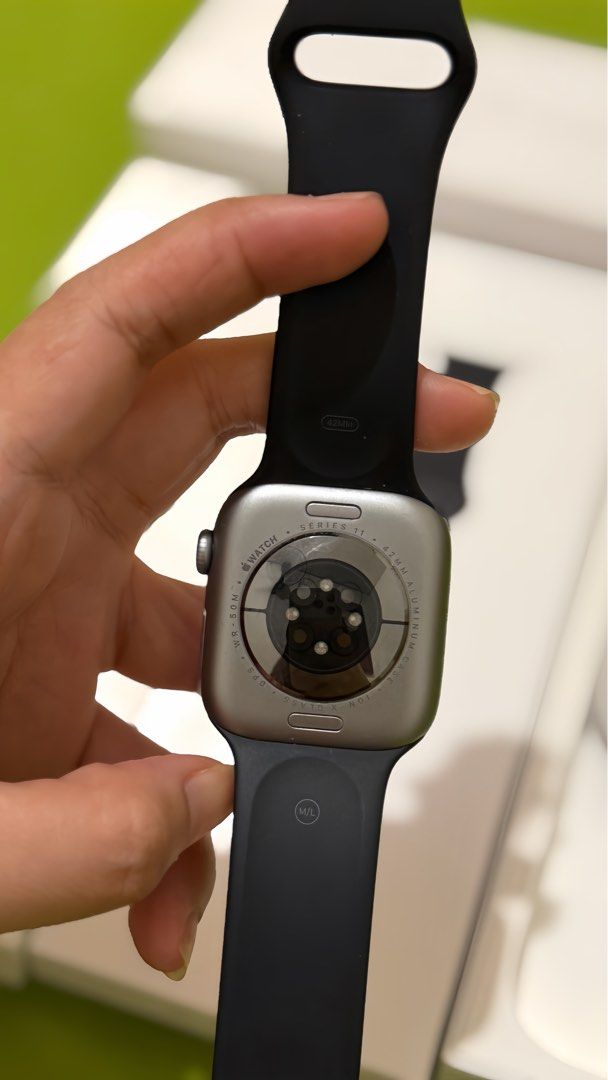 Apple Watch Series 11 (Category: Wearables & Smart Watches) located in Manila. Submitted by cabsjubee (Listing ID 1469182507, Image 3). Description: Apple Watch Series 11 GPS 42mm Space Grey Aluminum Case with Black Sport Band - M/L.
