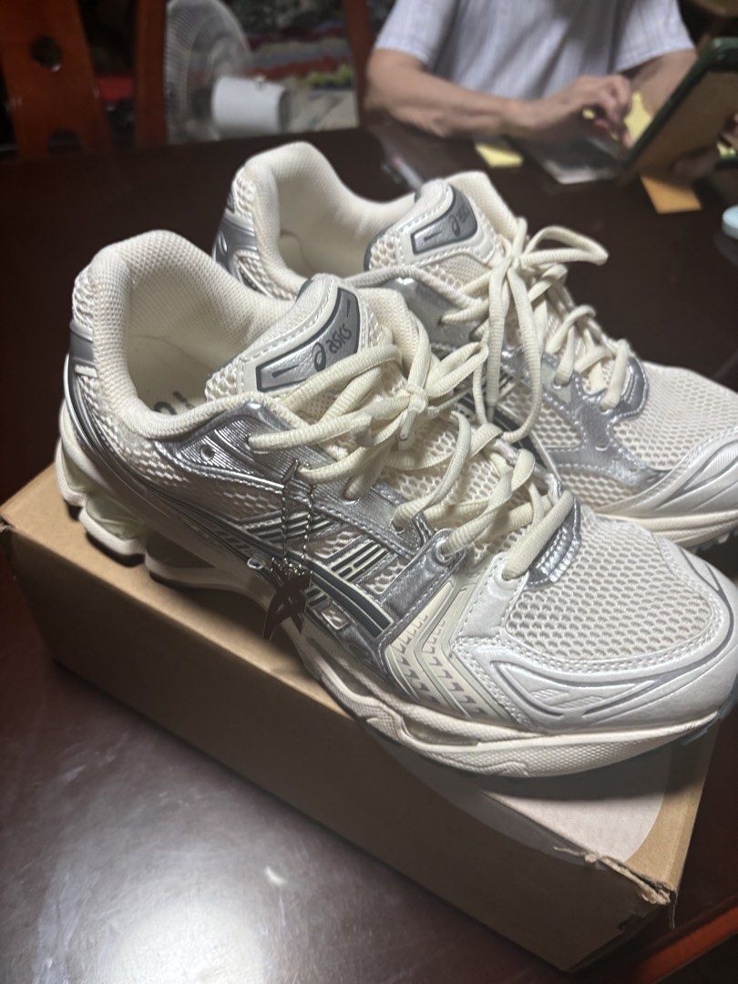 ASICS Gel Kayano 14 “Birk” (Category: Sneakers) located in Quezon City. Submitted by ravalotyru50071 (Listing ID 1469217885, Image 2). Description: - Brand: ASICS - Model: Gel Kayano 14 “Birk” (White and Silver colorway) UA - Size: EU 44 / US 11 - Condition: Excellent, lightly used with original box included - Features: Breathable mesh upper, metallic silver overlays, superior Gel cushioning for all-day comfort Meet up or lalamove.
