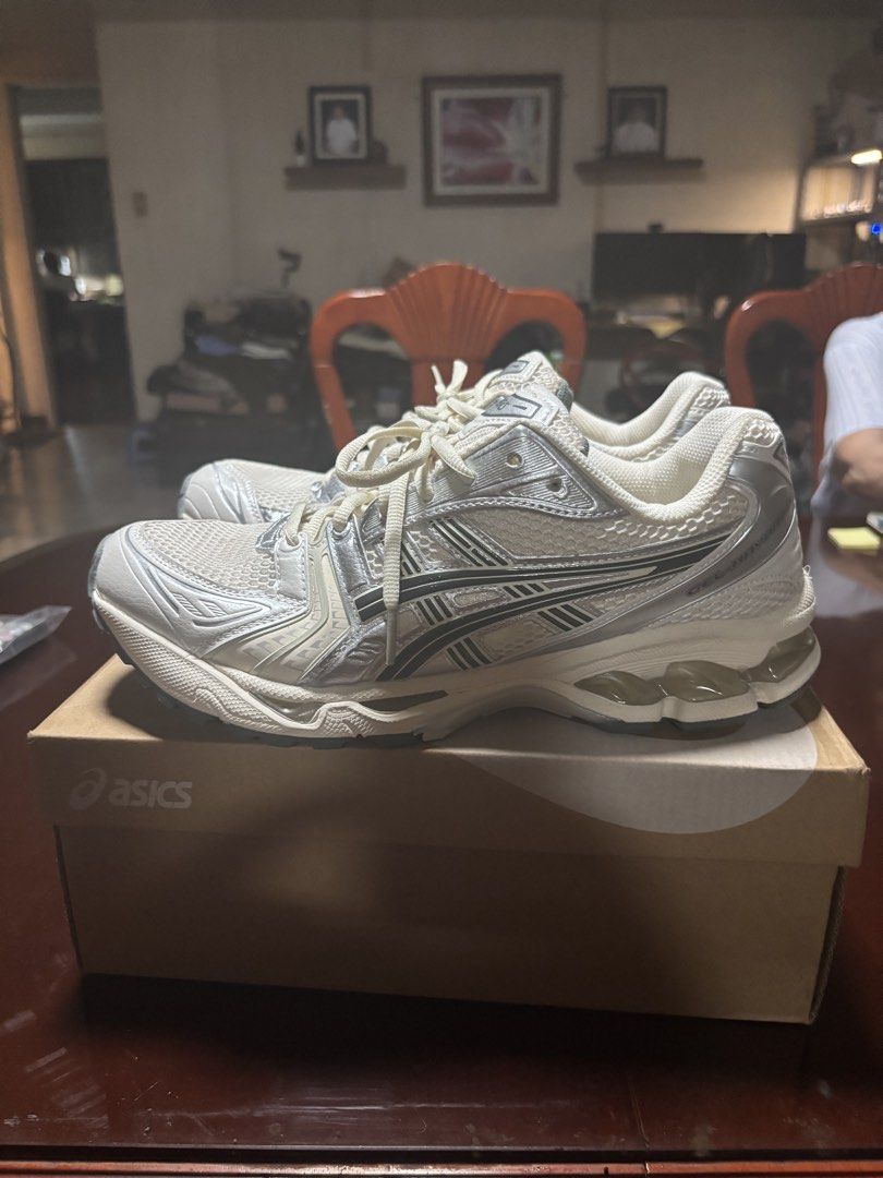 ASICS Gel Kayano 14 “Birk” (Category: Sneakers) located in Quezon City. Submitted by ravalotyru50071 (Listing ID 1469217885, Image 1). Description: - Brand: ASICS - Model: Gel Kayano 14 “Birk” (White and Silver colorway) UA - Size: EU 44 / US 11 - Condition: Excellent, lightly used with original box included - Features: Breathable mesh upper, metallic silver overlays, superior Gel cushioning for all-day comfort Meet up or lalamove.