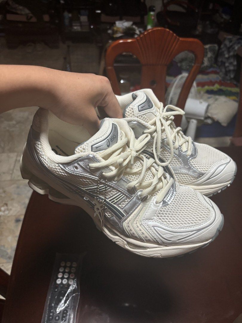 ASICS Gel Kayano 14 “Birk” (Category: Sneakers) located in Quezon City. Submitted by ravalotyru50071 (Listing ID 1469217885, Image 3). Description: - Brand: ASICS - Model: Gel Kayano 14 “Birk” (White and Silver colorway) UA - Size: EU 44 / US 11 - Condition: Excellent, lightly used with original box included - Features: Breathable mesh upper, metallic silver overlays, superior Gel cushioning for all-day comfort Meet up or lalamove.