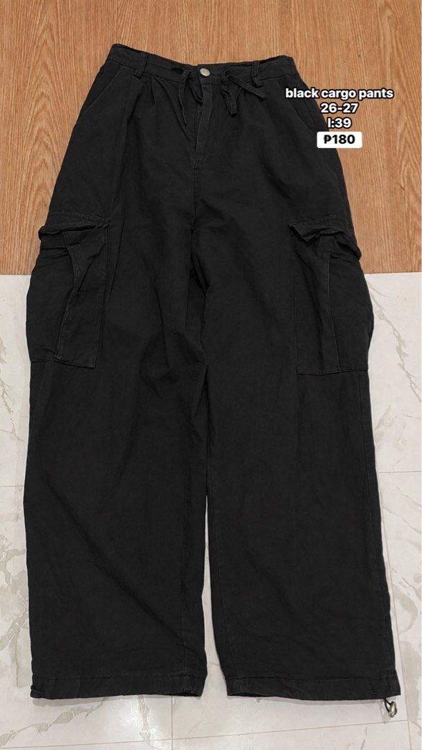 Assorted Cargo and Wide-Leg Denim Pants (Category: Jeans) located in Manila. Submitted by yuwiiix (Listing ID 1469295970, Image 1). Description: - Trendy streetwear bottoms bundle for everyday casual looks - Items included: black cargo pants, red baggy cargos, light wash denim, medium wash wide-leg jeans, and seam-paneled jeans - Waist sizes: 24 to 28 - Lengths: Mostly 40 inches - Available for individual purchase or as a complete bundle - DM for