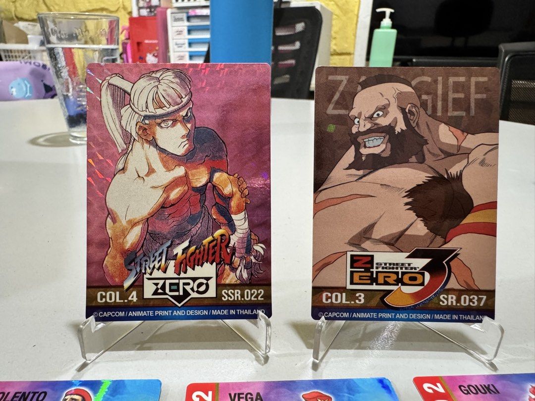 Assorted characters (Category: Raw Singles) located in Mandaluyong City. Submitted by mikes_collectibles (Listing ID 1469222181, Image 1). Description: Selling Street Fighter Zero cards as set: SSR Young Sagat SR Zangief R Rolento R Vega (M. Bison) R Gouki (Akuma) N Karin N Nash N Vega (M. Bison).