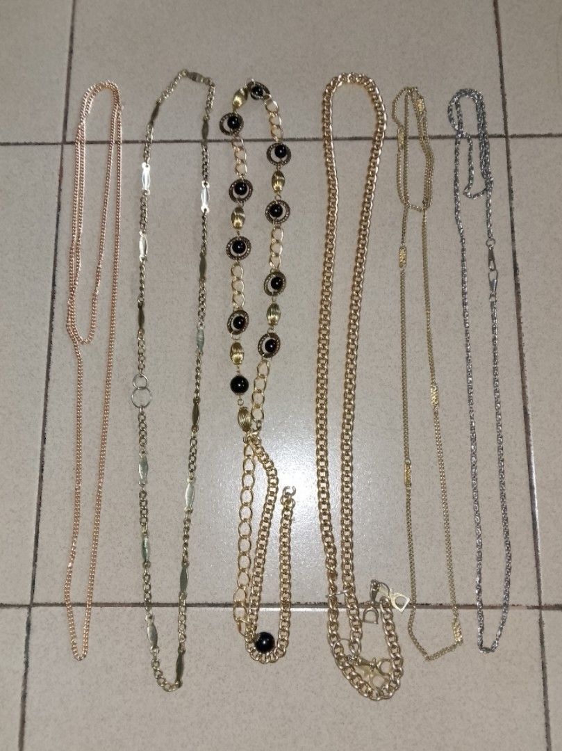 Assorted Metal Chain Belts and Necklaces Set (Category: Belts) located in Bacolod City. Submitted by beam_tori (Listing ID 1469192548, Image 1). Description: - take all for P499 - P99 individual price - includes gold, rose gold, and silver tones - MOP: Gcash - MOD: J&T.