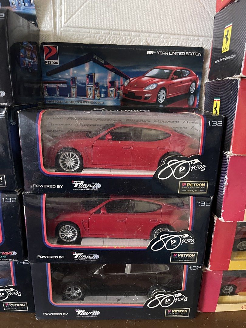 Assorted Petron and Shell V-Power Diecast Scale Model Cars (Category: Vehicle & Diecast Models) located in Quezon City. Submitted by paulg0113 (Listing ID 1469305190, Image 2). Description: - Brands: Porsche, Ferrari, Lamborghini, Pagani, Ford - Special Editions: Petron Blaze 100, Shell V-Power, and 80th Year Limited Edition packaging - Scales: Mostly 1:32 and 1:38 - Colors Available: Blue, red, black, silver, white, and yellow - Condition: Store