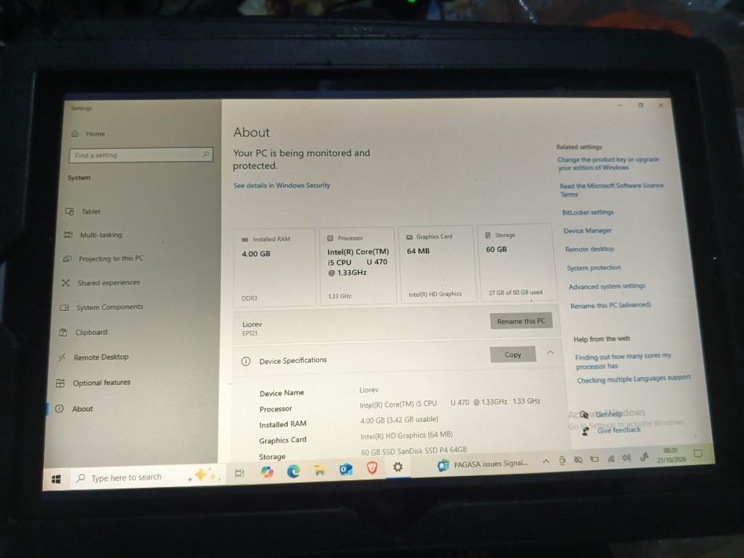 ASUS Eee Slate EP121 Intel i5 Windows Tablet (Category: Laptops & Notebooks) located in San Jose del Monte. Submitted by toys.merch.electronic (Listing ID 1469339049, Image 2). Description: - ASUS Eee Slate EP121 Windows tablet in good working condition - Intel Core i5 U470 processor (1.33 GHz) with 4 GB DDR3 RAM - 60 GB SSD storage for your files and apps - Responsive touchscreen with stylish white textured back cover - Perfect for basic tasks, 