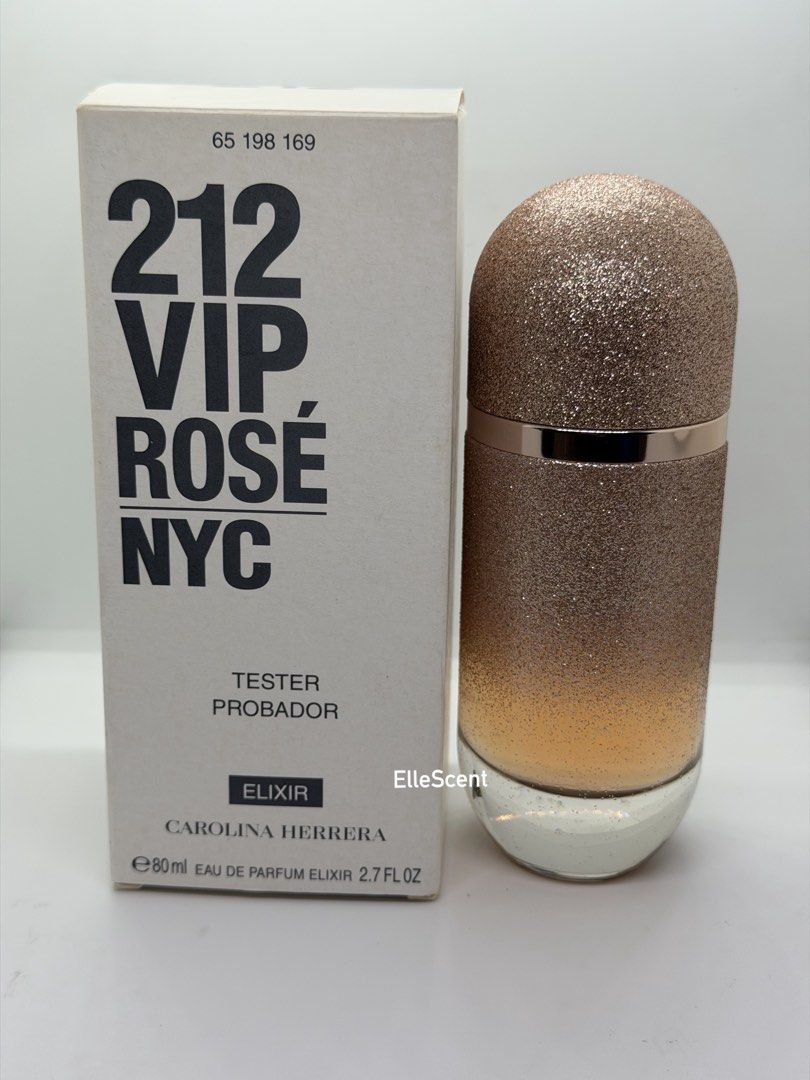 Authentic 212 VIP Rose Elixir (Category: Fragrance & Deodorants) located in Mandaluyong City. Submitted by elle_scent (Listing ID 1469317020, Image 2). Description: Carolina Herrera 212 VIP Rosé Elixir EDP – 80ml Tester A beautiful choice for anyone who loves a sweet, sparkling, and sophisticated feminine perfume. It gives off a polished, party-ready vibe without losing its elegant character. Perfect for women who want to smell attractive, luxuri