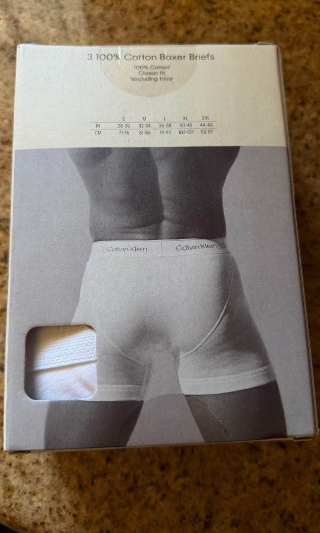 Authentic Calvin Klein Boxer Brief 3 Pack (NEW) (Category: Underwear) located in San Juan. Submitted by docpratty (Listing ID 1469356152, Image 2). Description: Brand New (Sealed) Packs of Boxer Briefs Colors: Black, Gray, and White Size: Medium 2 packs available 999 each pack or 1,800 for both packs.