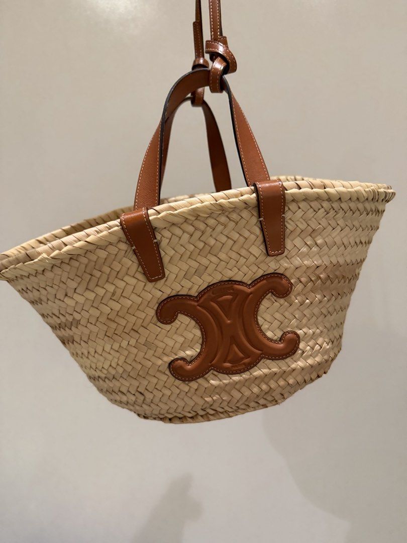 Authentic Celine Panier Triomphe Raffia Basket Bag Tan Straw (Category: Luxury Bags & Wallets) located in Makati City. Submitted by prelovedloot (Listing ID 1469239511, Image 1). Description: Bought in Celine Milan Complete inclusions (care card and original dust bag) Perfect beach or every day bag.
