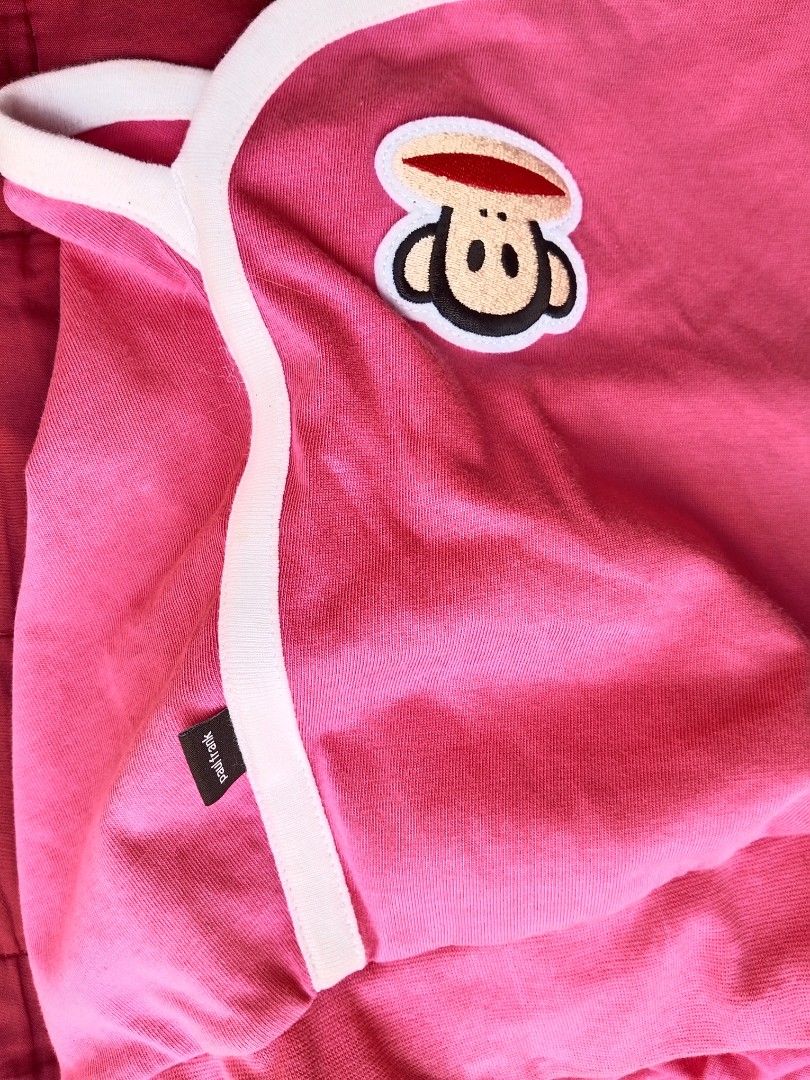 Authentic Paul Frank Julius Mini Skort 🌸🐵 (Category: Other Bottoms) located in Manila. Submitted by jonahq.9 (Listing ID 1469209792, Image 3). Description: - Brand: Paul Frank ​ - Style: Pink jersey mini skirt with white trim ​ - Design: Embroidered Julius the Monkey patch at front, elasticated waist with drawstring ​ - Color: Bubblegum pink with white piping ​ - Material: Soft cotton blend jersey ​size small to medium - Condition: Pre-loved, e