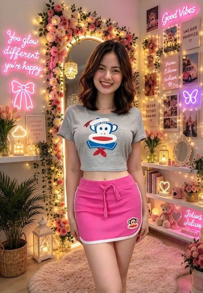 Authentic Paul Frank Julius Mini Skort 🌸🐵 (Category: Other Bottoms) located in Manila. Submitted by jonahq.9 (Listing ID 1469209792, Image 1). Description: - Brand: Paul Frank ​ - Style: Pink jersey mini skirt with white trim ​ - Design: Embroidered Julius the Monkey patch at front, elasticated waist with drawstring ​ - Color: Bubblegum pink with white piping ​ - Material: Soft cotton blend jersey ​size small to medium - Condition: Pre-loved, e