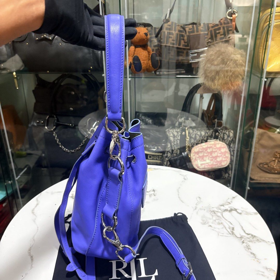 Authentic Ralph Lauren Collection Ricky Purple Leather Drawstring Bag (Category: Luxury Bags & Wallets) located in Binangonan. Submitted by makoleksyon (Listing ID 1469294937, Image 2). Description: Excellent condition Like new No flaws With dust bag , tags and authenticity card Size: H-9 x W-7 x D-5 inches Bought in Japan 💯% Authentic Money back guarantee .