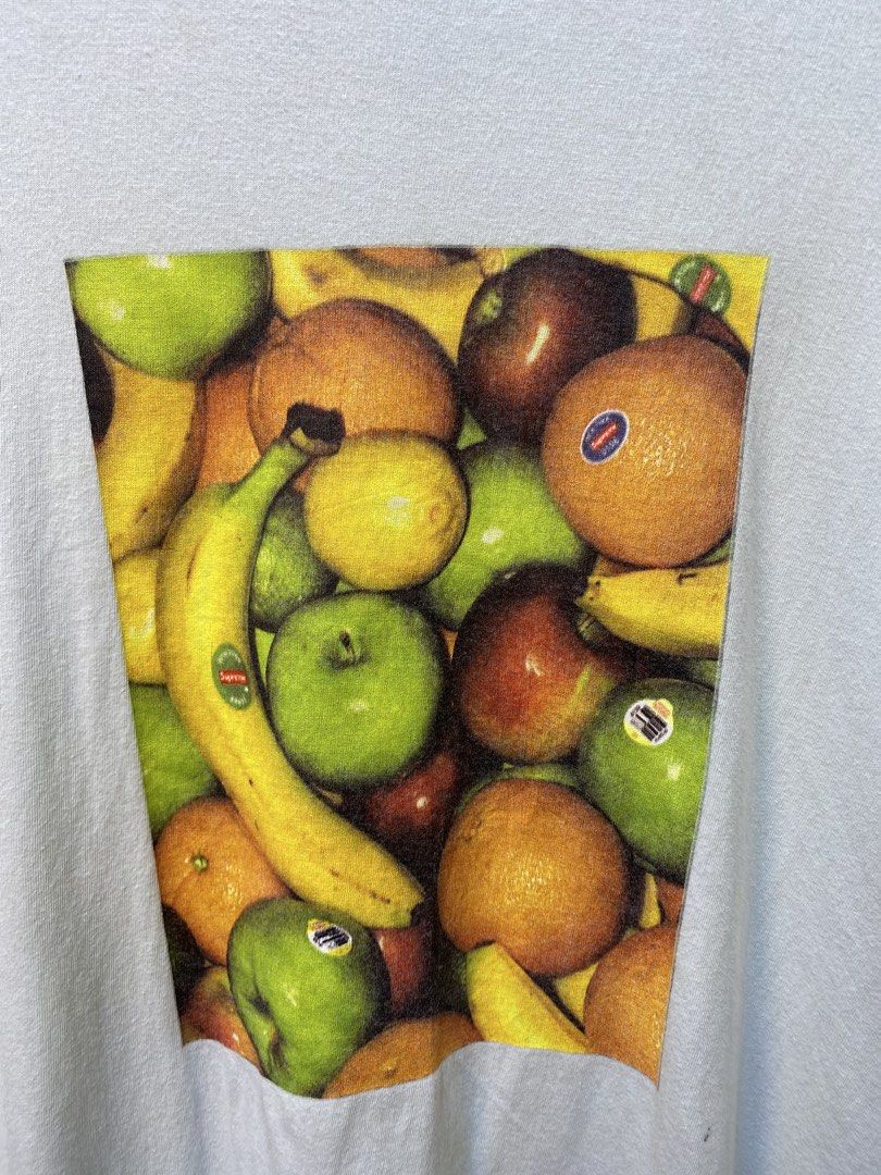 AUTHENTIC SUPREME “FRUIT TEE” (Category: Tshirts & Polo Shirts ) located in Makati City. Submitted by drip.poww (Listing ID 1469334334, Image 3). Description: - Authentic Supreme - Size: Large - Dimes: 22x29 - Authentic - Yellow stain need wash - Excellent condition - Need wash, fresh from bale - Material: 100% Cotton Please don’t expect too much—these are thrifted (ukay) items. 😊 !!STILL NEGOTIABLE!!.