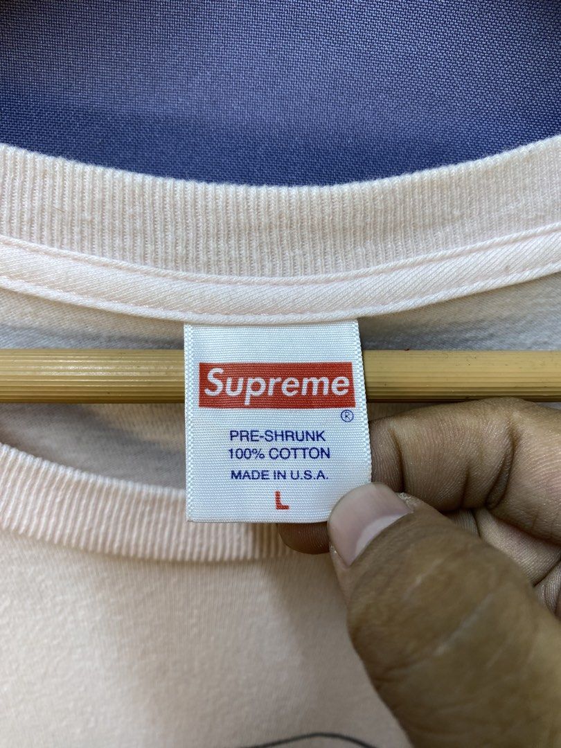 Authentic Supreme “Joe Roberts swirl” (Category: Tshirts & Polo Shirts ) located in Makati City. Submitted by drip.poww (Listing ID 1469335704, Image 3). Description: - Authentic Supreme - Color: Light pink - Size: Large - Dimes: 23x29 - Authentic - Excellent condition - Need wash, fresh from bale - Material: 100% Cotton Please don’t expect too much—these are thrifted (ukay) items. 😊 !!STILL NEGOTIABLE!!.