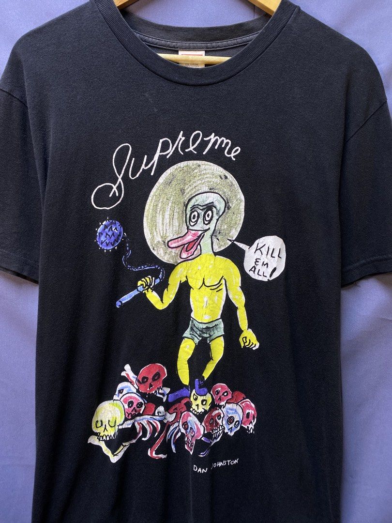 Authentic Supreme “Kill Them All” (Category: Tshirts & Polo Shirts ) located in Makati City. Submitted by drip.poww (Listing ID 1469339414, Image 3). Description: - Authentic Supreme - Color: Black - Size: Large - Dimes: 21.5x26 - Authentic - Issue: Hairlines - Need wash, fresh from bale - Material: 100% Cotton Please don’t expect too much—these are thrifted (ukay) items. 😊 !!STILL NEGOTIABLE!!.