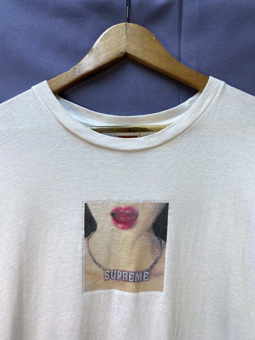 AUTHENTIC SUPREME “NECKLACE TEE” (Category: Tshirts & Polo Shirts ) located in Makati City. Submitted by drip.poww (Listing ID 1469333983, Image 3). Description: - Authentic Supreme - Color: White - Size: Large - Dimes: 22x29 - Authentic - Minimal hairline - Excellent condition - Need wash, fresh from bale - Material: 100% Cotton Please don’t expect too much—these are thrifted (ukay) items. 😊 !!STILL NEGOTIABLE!!.