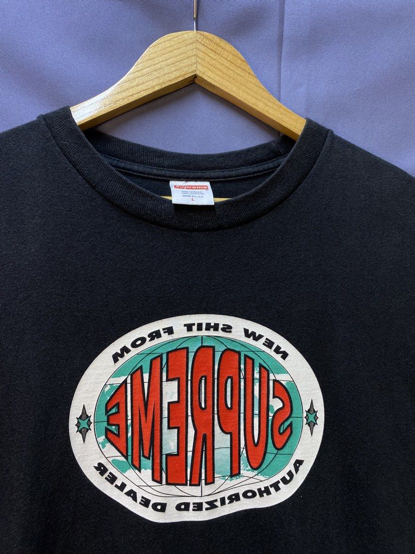 Authentic Supreme “New sh*t Tee” (Category: Tshirts & Polo Shirts ) located in Makati City. Submitted by drip.poww (Listing ID 1469341678, Image 3). Description: - Authentic Supreme - Color: Black - Size: Large - Dimes: 22.5x28 - Authentic - Excellent condition - Need wash, fresh from bale - Material: 100% Cotton Please don’t expect too much—these are thrifted (ukay) items. 😊 !!STILL NEGOTIABLE!!.