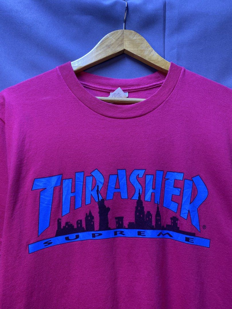 Authentic Supreme X Trasher (Category: Tshirts & Polo Shirts ) located in Makati City. Submitted by drip.poww (Listing ID 1469342112, Image 3). Description: - Authentic Supreme x trasher - Color: Fuchsia - Size: Small - Dimes: 20x27 - Authentic - Excellent condition - Need wash, fresh from bale - Material: 100% Cotton Please don’t expect too much—these are thrifted (ukay) items. 😊 !!STILL NEGOTIABLE!!.