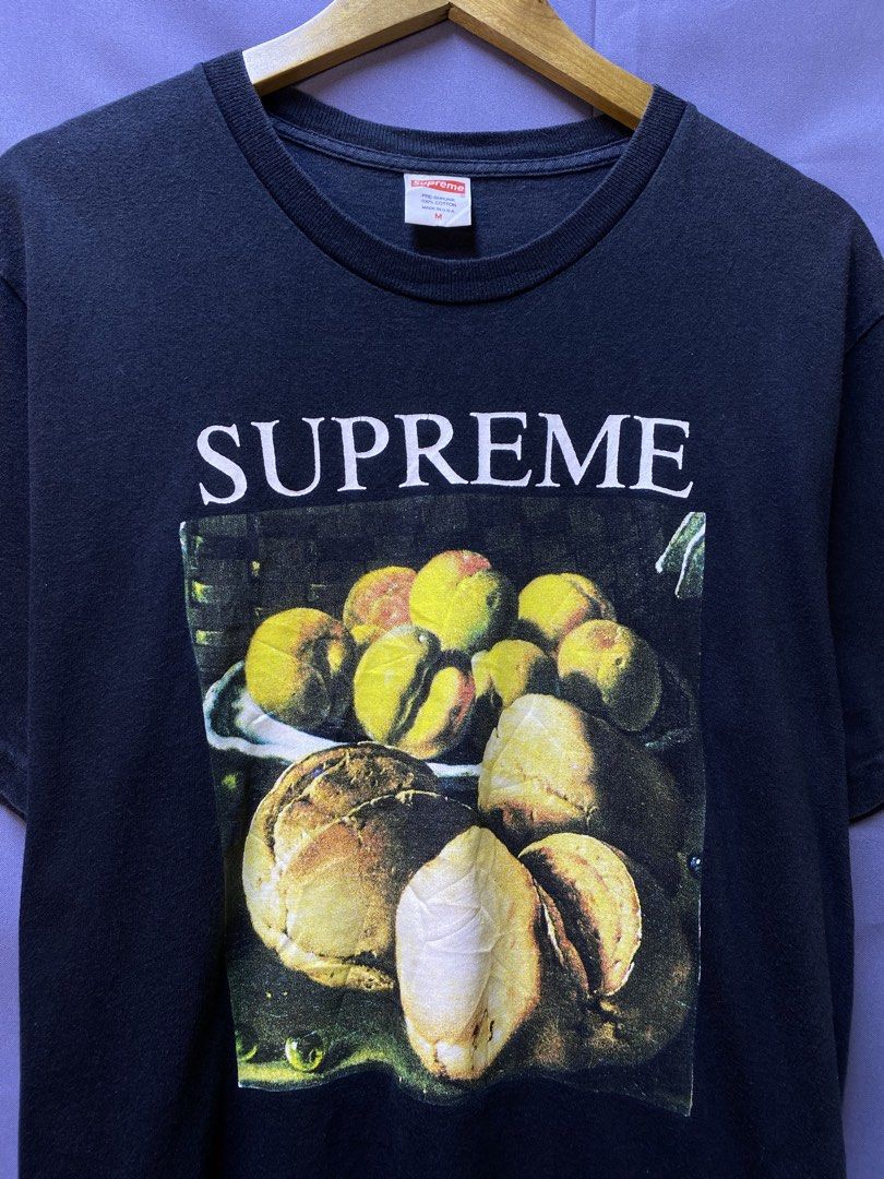Authentic Supremme “still life” tee (Category: Tshirts & Polo Shirts ) located in Makati City. Submitted by drip.poww (Listing ID 1469338650, Image 3). Description: - Authentic Supreme - Color: Black - Size: Meduim - Dimes:20x28 - Authentic - Excellent condition - Need wash, fresh from bale - Material: 100% Cotton Please don’t expect too much—these are thrifted (ukay) items. 😊 !!STILL NEGOTIABLE!!.