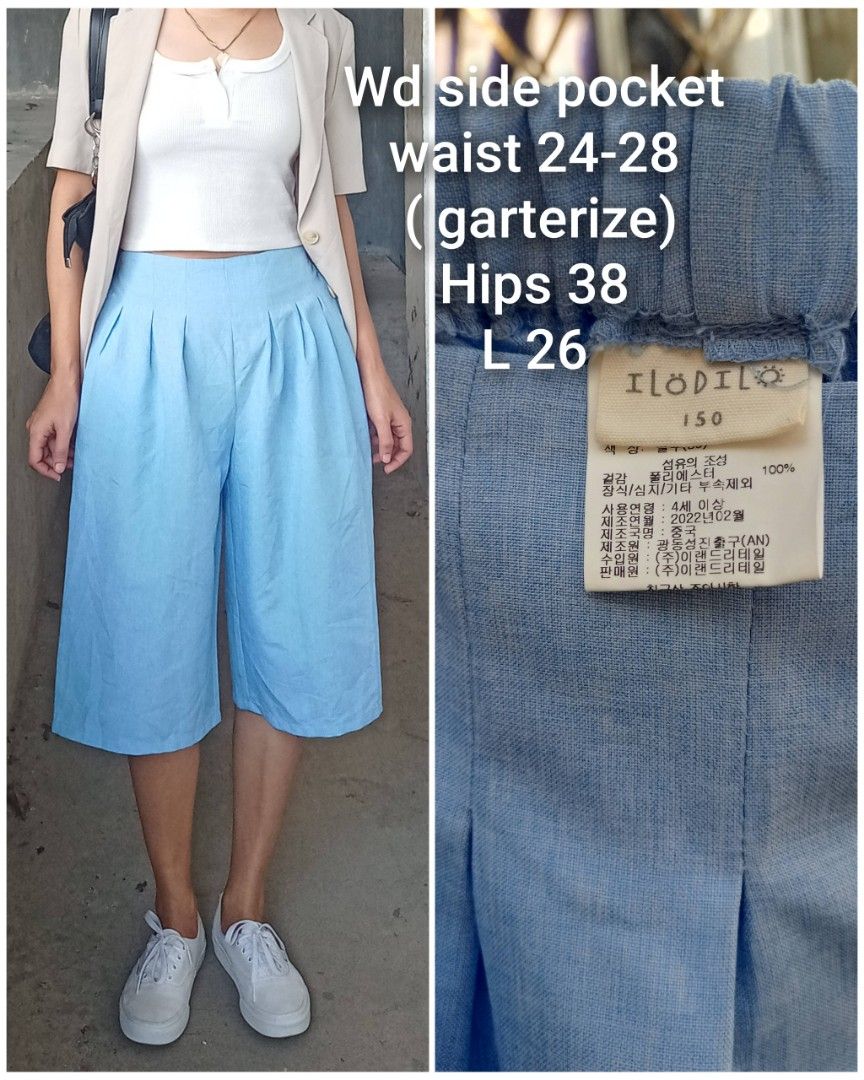 Baby blue Highwaist short (Category: Shorts) located in Davao. Submitted by kannikasok1987 (Listing ID 1469167840, Image 1). Description: Wd side pocket waist 24-28 ( garterize) Hips 38 L 26 good as new.