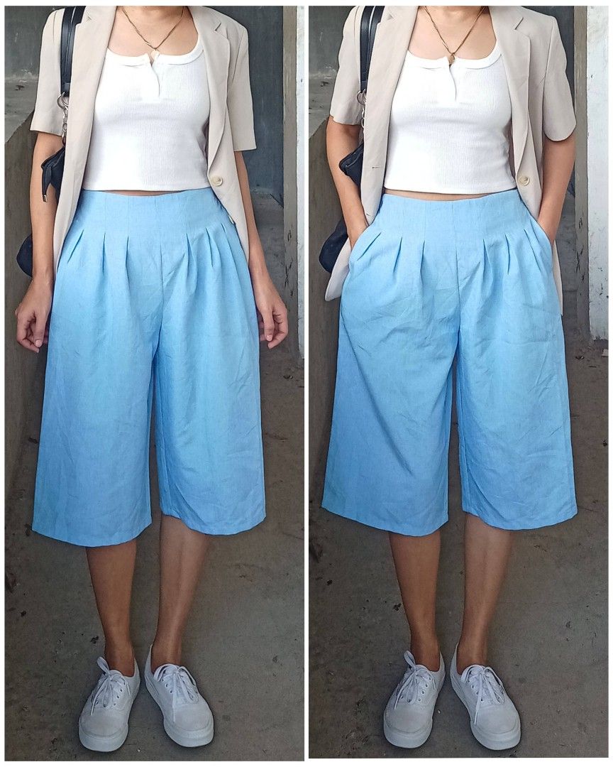 Baby blue Highwaist short (Category: Shorts) located in Davao. Submitted by kannikasok1987 (Listing ID 1469167840, Image 2). Description: Wd side pocket waist 24-28 ( garterize) Hips 38 L 26 good as new.
