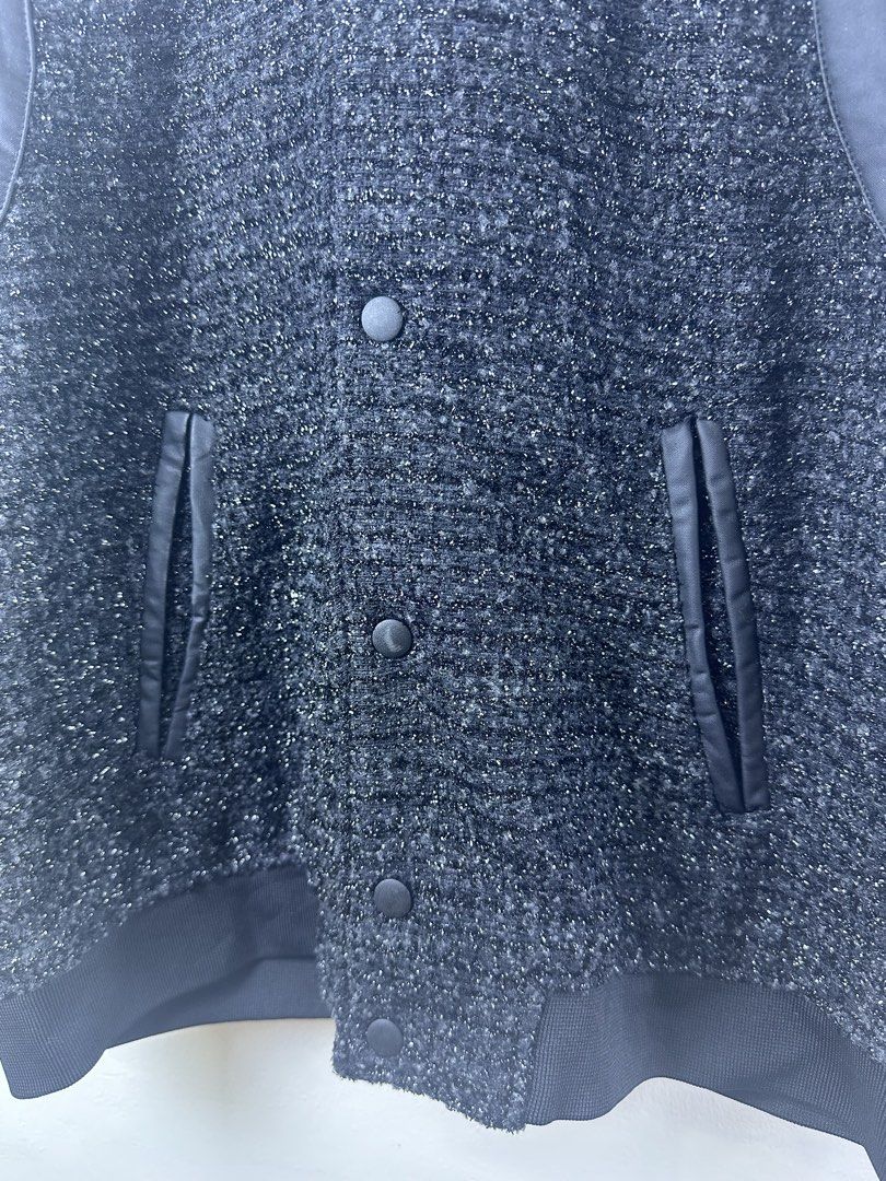Balenciaga Textured Bomber Jacket Black Size M (Category: Coats, Jackets and Outerwear) located in Manila. Submitted by declutterpromax (Listing ID 1469215647, Image 3). Description: - Brand: Balenciaga - Style: Bomber jacket - Color: Black with solid dark trim - Size: Medium - Measurements: Approx. 22" x 25" x 24" - Details: Textured fabric, snap button closure, ribbed collar, cuffs, and hem - Condition: Clean, excellent, ready to wear - Perfect
