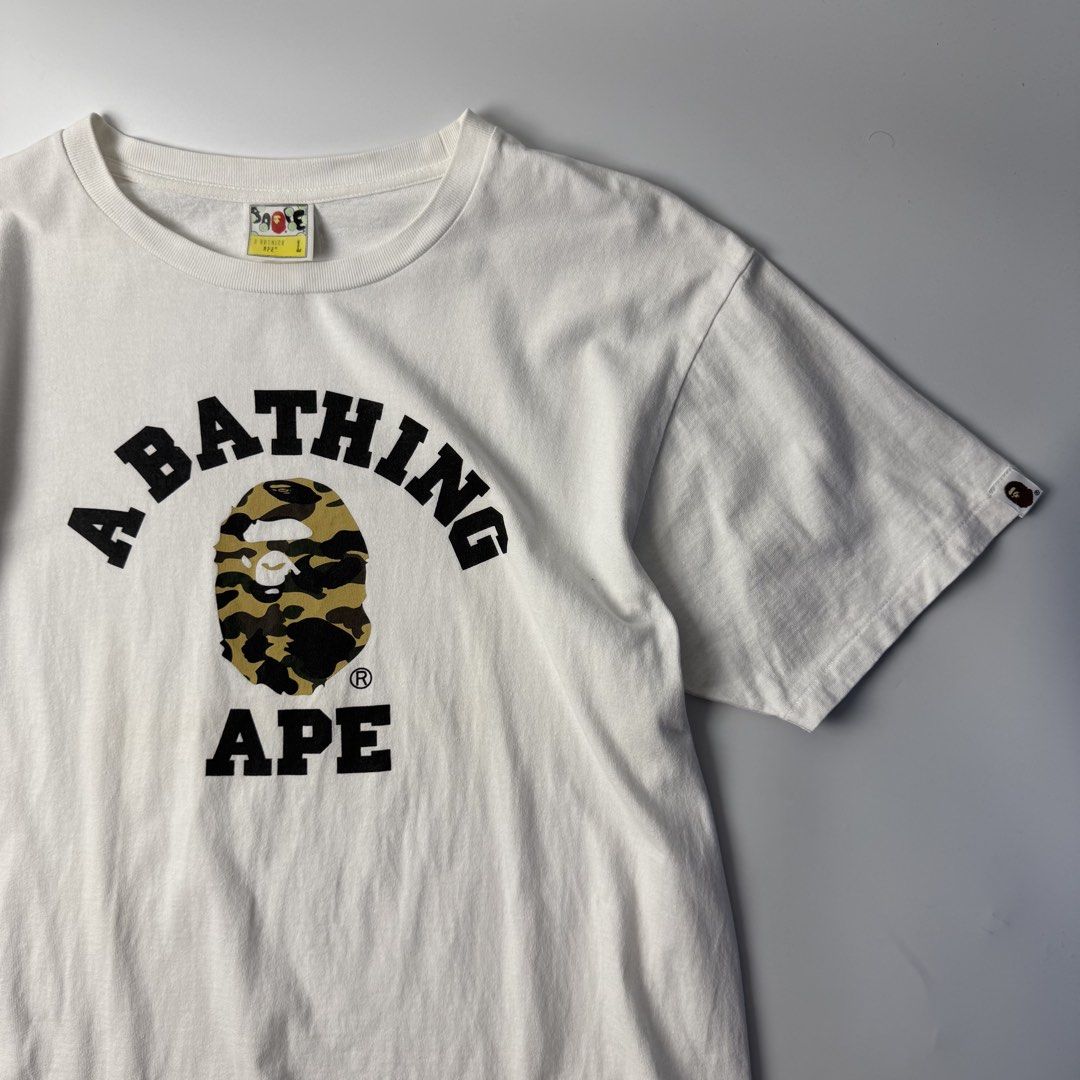 Bape 1st Camo College Tee (Category: Tshirts & Polo Shirts ) located in Quezon City. Submitted by beastmnl (Listing ID 1469259648, Image 2). Description: Dimension 22.5 width 27.5 length .