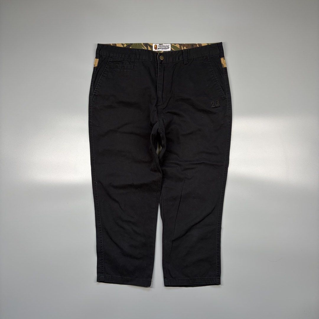 Bape Cropped Chino (Category: Chinos) located in Cavite. Submitted by onebeancent (Listing ID 1469288143, Image 2). Description: Size: 34 Waistline Dimension: 31" Length Color: Black Color Rate: 9.5/10 Issue: None Condition: Excellent Mine: 980php Additional Shipping Fee (J&T Medium Pouch) 125php Luzon 145php visayas 185php mindanao.