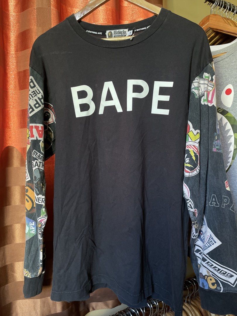 Bape Multi Motif Long Sleeve (Category: Tshirts & Polo Shirts ) located in Marikina City. Submitted by kaelnbellecloset (Listing ID 1469174238, Image 1). Description: Visible discoloration .