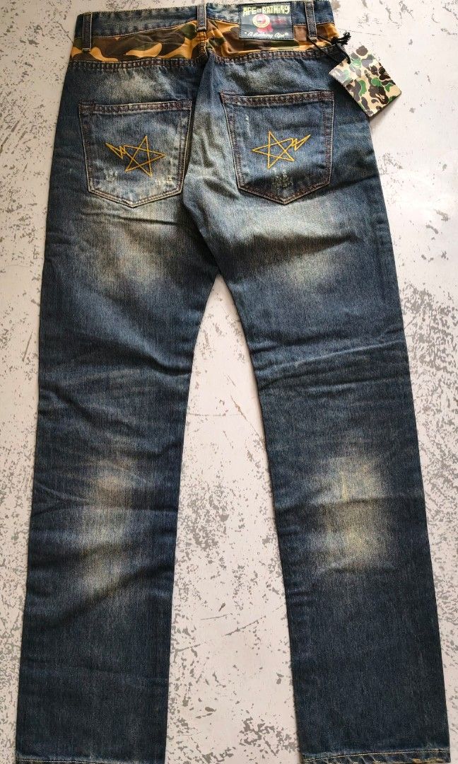 Bape x Human made Denim Jeans pants (Category: Jeans) located in Cabadbaran. Submitted by jem1124 (Listing ID 1469199539, Image 1). Description: 29 waistline 42 length 7.5 hem excellent condition No issue.