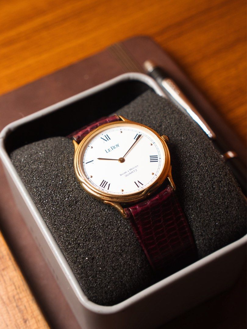 Baume & Mercier LeRoy Silver 925 (Category: Luxury Watches) located in Tuguegarao City. Submitted by chronostalgic_ph (Listing ID 1469262143, Image 3). Description: Brand: Le Roy by Baume & Mercier Model: 9501 Movement: Baume & mercier caliber BM7600 Service history: September Dial: White dial with black Roman numeral markers and gold-tone hands Case Material: Sterling Silver 925 with 20 microns of Gold plating Case Diameter: 34mm Case Thickness: