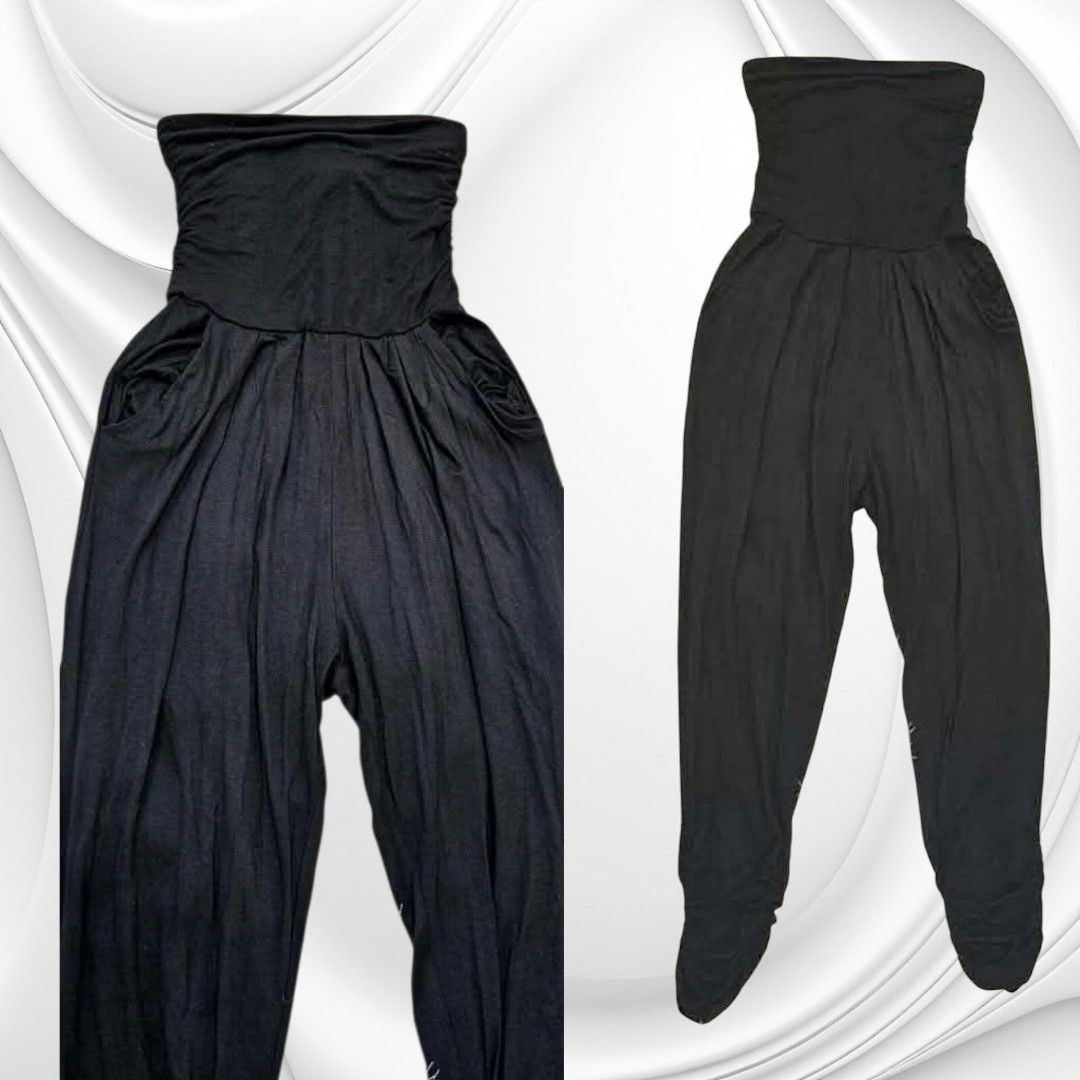 Bebe Black Strapless Tube Jumpsuit with Pockets (Category: Jumpsuits) located in Paranaque City. Submitted by calm_youngstore7 (Listing ID 1469319396, Image 3). Description: - Color: Solid black - Style: Strapless tube top jumpsuit with gathered bodice detail - Fit: Relaxed harem-style pants with fitted ankles and easy pull-on design - Practicality: Features handy side pockets - Material: Lightweight and stretchy for all-day comfort.