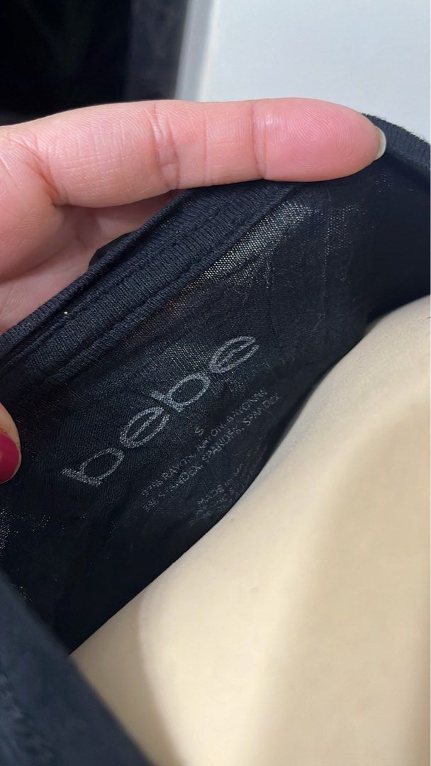 Bebe spellout tee (Category: Shirts) located in Caloocan City. Submitted by onlyfromthepast (Listing ID 1469252754, Image 3). Description: 9/10 condition Small stretchable ✅My bio before purchasing tia💕 ✅ All items are fresh from bales, Pls expect dirt,dust or stains.
