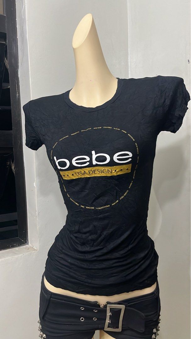 Bebe spellout tee (Category: Shirts) located in Caloocan City. Submitted by onlyfromthepast (Listing ID 1469252754, Image 2). Description: 9/10 condition Small stretchable ✅My bio before purchasing tia💕 ✅ All items are fresh from bales, Pls expect dirt,dust or stains.