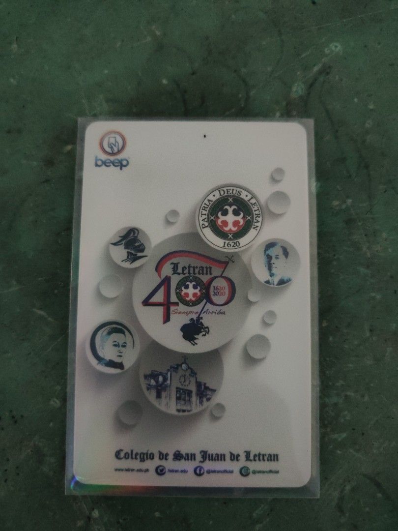 Beep Card x Letran 400th Anniversary Edition (Category: Everything Else Others) located in Pulilan. Submitted by silentwhale607 (Listing ID 1469170270, Image 1). Description: •Never Used For Collection Only •Expired: December 2023 Pwede Meet Up Weekends Sa Taytay, Rizal or Pasig Pwede Rin Trade sa wala ako Offer lng kayo.