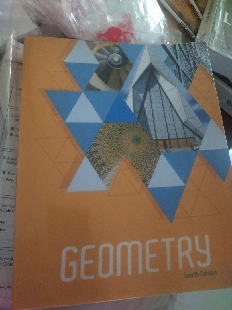 BJU Geometry Fourth Edition Textbook (Category: Textbooks) located in Quezon City. Submitted by bamberry (Listing ID 1469207880, Image 1). Description: - Title: Geometry (Fourth Edition) - Design: Colorful geometric triangle cover art - Bonus: Includes helpful printed test pages - Level: Ideal for high school or middle school math studies - Condition: Solid reference book.