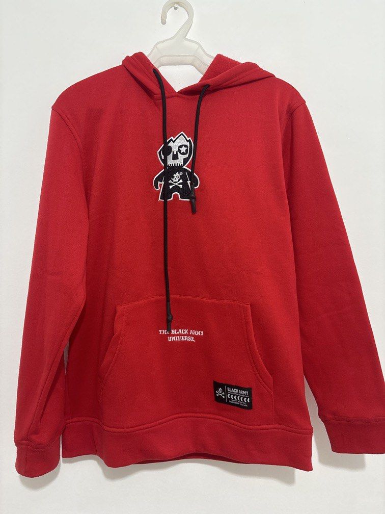 Black Army Red hoodie with front pocket (Category: Hoodies) located in Bacoor. Submitted by sherryl17 (Listing ID 1469283692, Image 2). Description: With black stain. On right arm . Pls see photos Size on tag -Small(LOOSE Fit) but can fit M-L size.