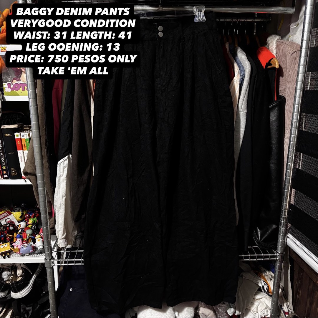 Mobil Capris Black Baggy Denim Pants Wide Leg, Women's Fashion, Bottoms, Jeans on ...