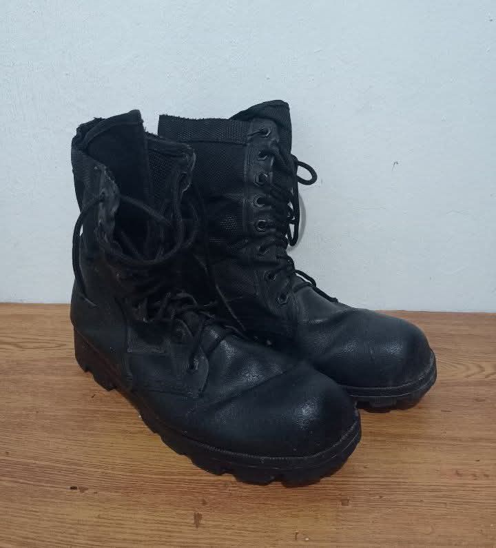 Black Tactical Combat Boots (Category: Boots) located in Cavite. Submitted by dom_zzz (Listing ID 1469318702, Image 1). Description: - Color: Black - Style: Tactical combat boots - Closure: Lace-up - Comfort: Ankle collars - Traction: Heavy-duty lug soles for solid grip - Best For: Outdoor work, hiking, airsoft, or daily wear - Condition: Clean interior, minimal leather creases, and minor sole wear from previous use - Ready to wear.