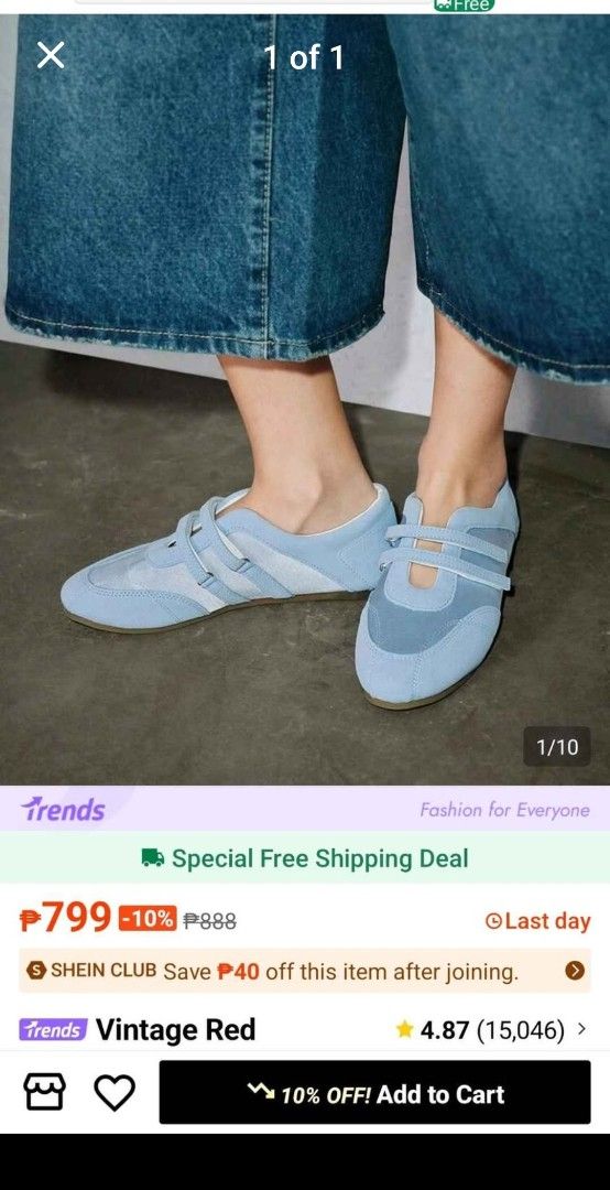 Blue casual flat shoes with double straps (Category: Flats & Sandals) located in Cebu City. Submitted by dojpreluv (Listing ID 1469188147, Image 1). Description: Light blue flat shoes, dual strap design across the top. Low profile, rounded toe shape. Soft blue color, suede texture feel. Easy slip style with strap fastenings. Comfortable everyday footwear option..