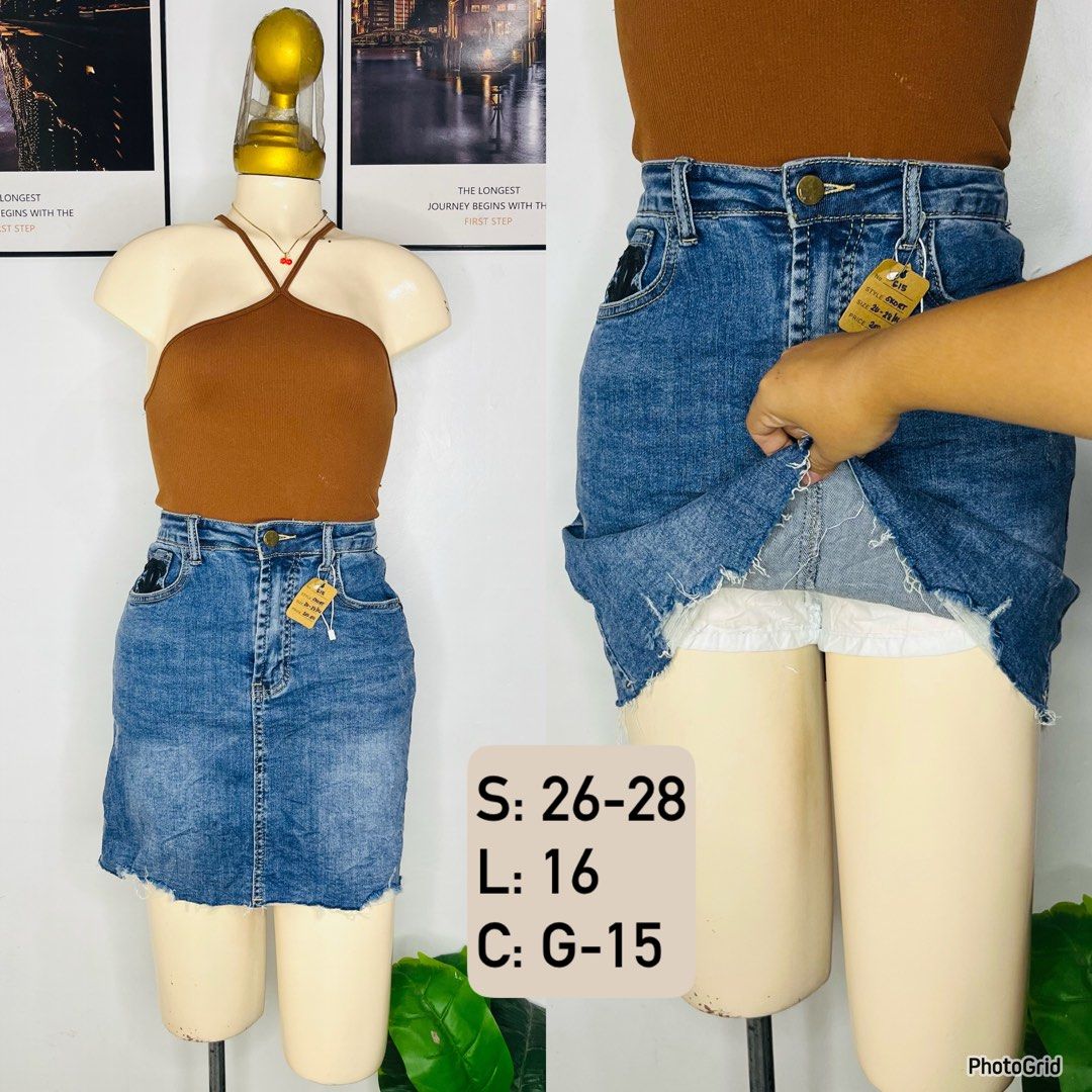 Blue Denim Skort |Size 26-28 (Category: Skirts) located in Manila. Submitted by bengirlclothing (Listing ID 1469307984, Image 1). Description: - Size: 26-28 inches - Length: 16 inches -Style: High-waisted blue denim skort with a trendy washed finish and raw hem .