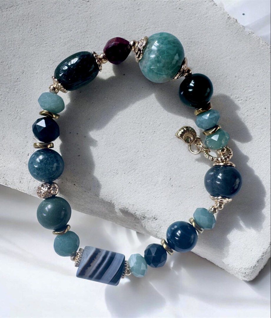 Blue water jadeite, labradorite and amazonite bracelet (Category: Bracelets) located in Quezon City. Submitted by nics006 (Listing ID 1469393225, Image 1). Description: 💙✨ DOUBLE THE TREASURES, DOUBLE THE BLESSINGS! ✨💚 Attract good fortune, embrace positive energy, and elevate your everyday style with this stunning Duo Bao Bracelet! A beautiful combination of Labradorite, Amazonite, Blue Water Jadeite, Green Rutilated beads, and Hematite — thou