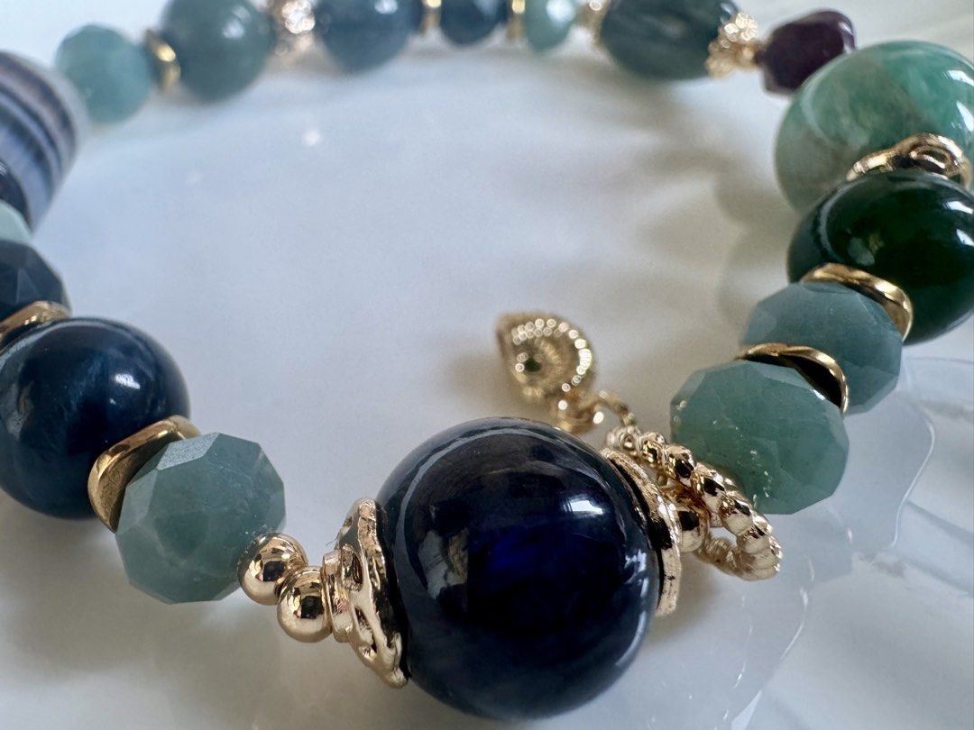 Blue water jadeite, labradorite and amazonite bracelet (Category: Bracelets) located in Quezon City. Submitted by nics006 (Listing ID 1469393225, Image 2). Description: 💙✨ DOUBLE THE TREASURES, DOUBLE THE BLESSINGS! ✨💚 Attract good fortune, embrace positive energy, and elevate your everyday style with this stunning Duo Bao Bracelet! A beautiful combination of Labradorite, Amazonite, Blue Water Jadeite, Green Rutilated beads, and Hematite — thou