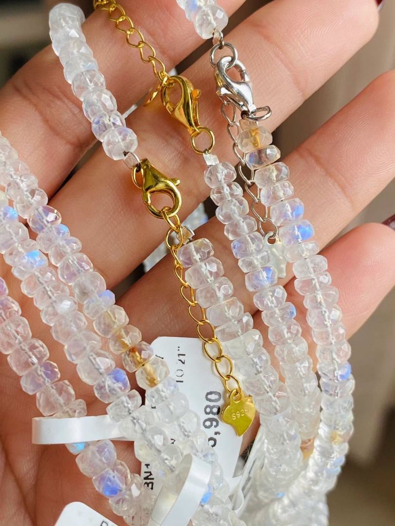 BNEW Moonstone Gemstone Necklace (Category: Necklaces) located in Baguio. Submitted by asna_taku (Listing ID 1469256389, Image 3). Description: 🌙 BNEW Moonstone Gemstone Necklace ✨ Elegant, luminous, and effortlessly timeless. Featuring faceted moonstone gemstones with a beautiful iridescent glow, these necklaces add a delicate touch of sparkle to any look. 🤍✨ Available in adjustable lengths of up to 21 inches, with your choice of yellow gold-p